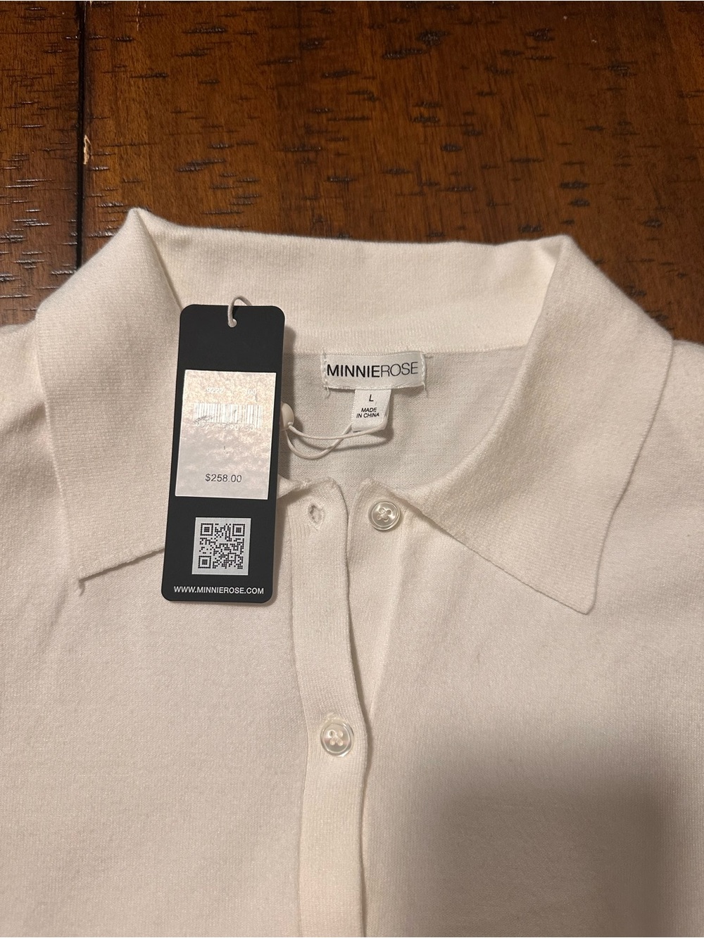 Minnie Rose Cream Button-Front Polo Knit Top - Picture 9 of 9